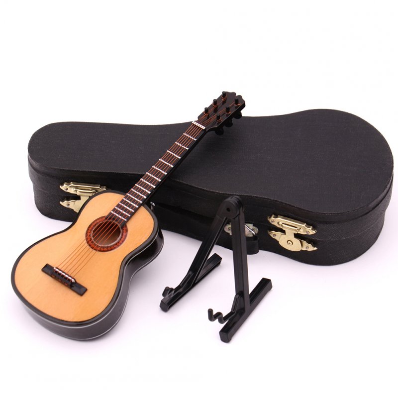 Mini Classical Guitar Miniature Model Wooden Mini Musical Instrument Model with Case Stand S: 10CM_Classical guitar wood color