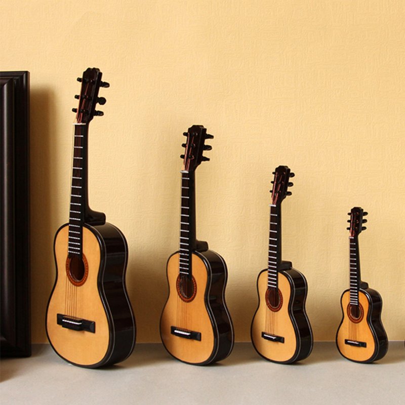 Mini Classical Guitar Miniature Model Wooden Mini Musical Instrument Model with Case Stand S: 10CM_Classical guitar wood color