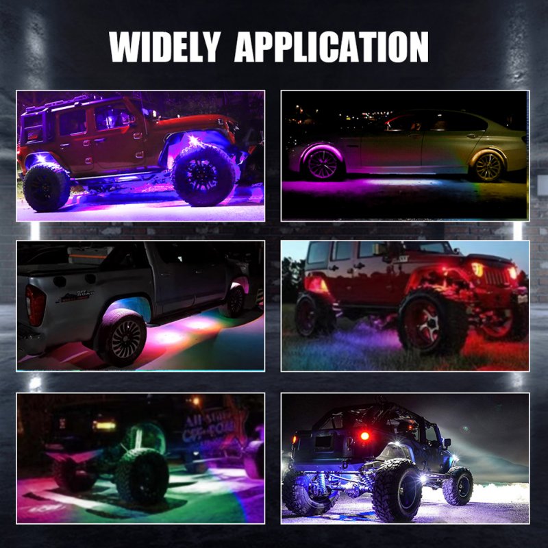 RGB LED Rock Lights Kits Multicolor Exterior Waterproof Underglow Neon Light Kits for Atv Utv Suv off Road Auto 