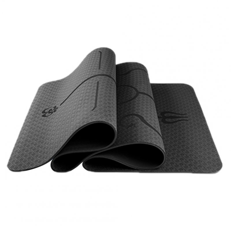 6mm Multi-functional Environmental Protection Yoga Pad TPE Yoga Mat Fitness Pad Body Line Style black_183*61*0.6 body position line