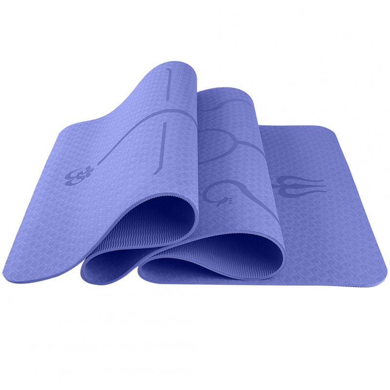 6mm Multi-functional Environmental Protection Yoga Pad TPE Yoga Mat Fitness Pad Body Line Style Violet_183*61*0.6 body position line