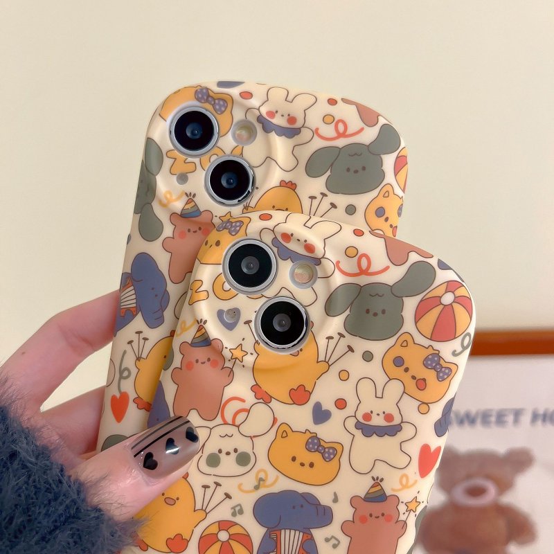 Cartoon Cute Animals Smart Phone Case Shockproof Protective Cover Scratch-Resistant Protective Skin Compatible For IPhone 15 14 Pro Max 13 12 KD Liquid Circus Animals 15plus