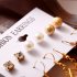 6pairs set Women Fashion Pearl Five pointed Star Large Circle Earrings Set Gold