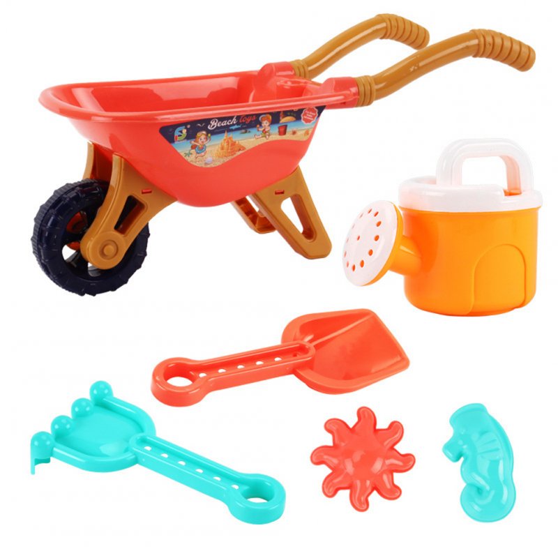 6pcs Boys Digging Sand Playing With Water Children Beach Toy Trolley Toy 733A-338 beach cart orange