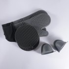 6pcs Kitchen Silicone Oven Mittens Set Heat Resistant Anti-scalding Mini Oven Gloves With Hot Pads Pot Holders 10C dark gray