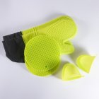 6pcs Kitchen Silicone Oven Mittens Set Heat Resistant Anti-scalding Mini Oven Gloves With Hot Pads Pot Holders green