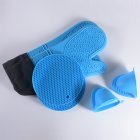 6pcs Kitchen Silicone Oven Mittens Set Heat Resistant Anti-scalding Mini Oven Gloves With Hot Pads Pot Holders blue