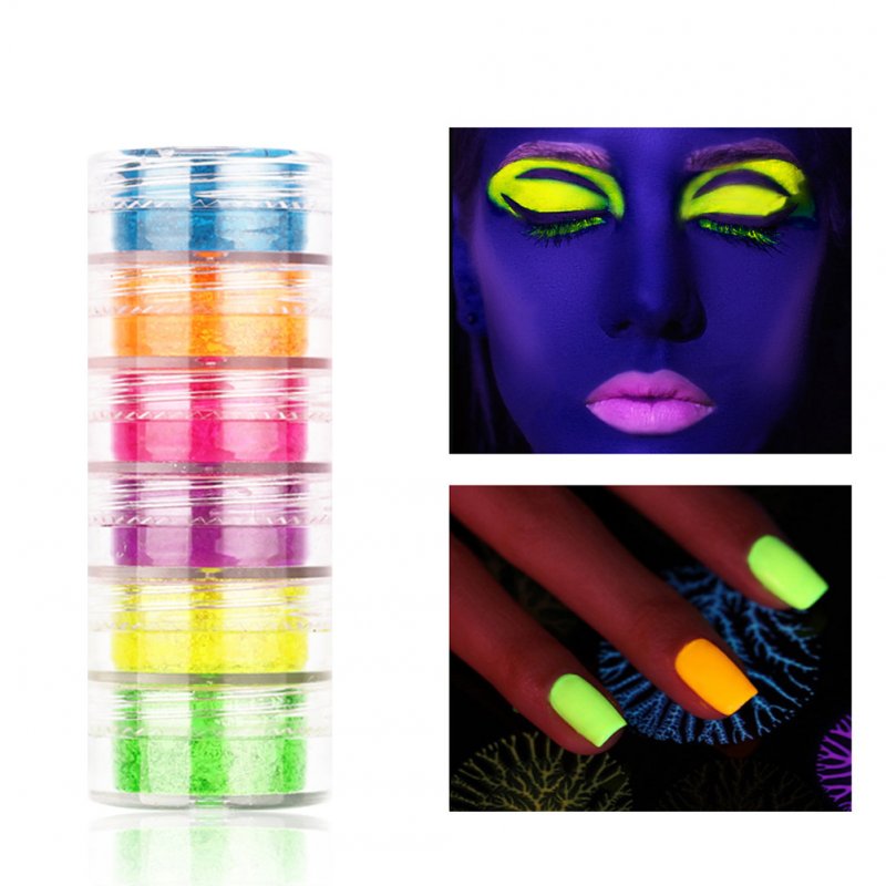 6pcs Neon Phosphor Pigment Powder Set Fluorescent Nail Glitter Eye Powder Nail Art Dust Pigment Paillettes 6 color nail powder