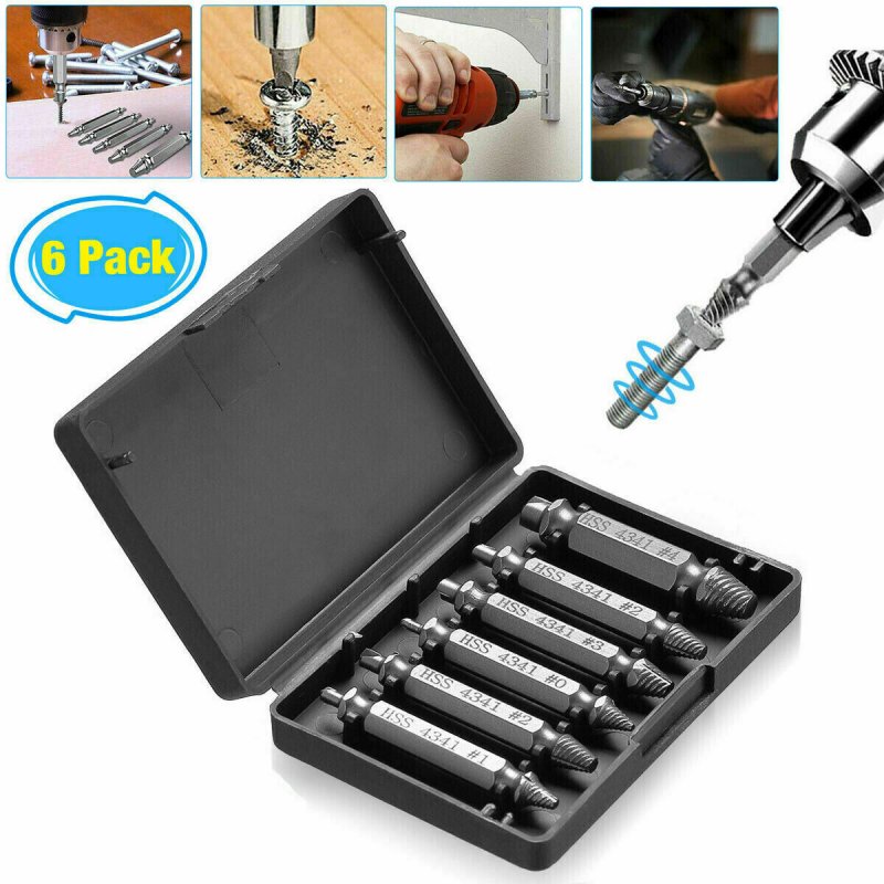 6pcs/set Damaged  Screw  Extractor Kit Remover Extractor Easily Take Out Demolition Tools 4341 material 6pcs plastic box