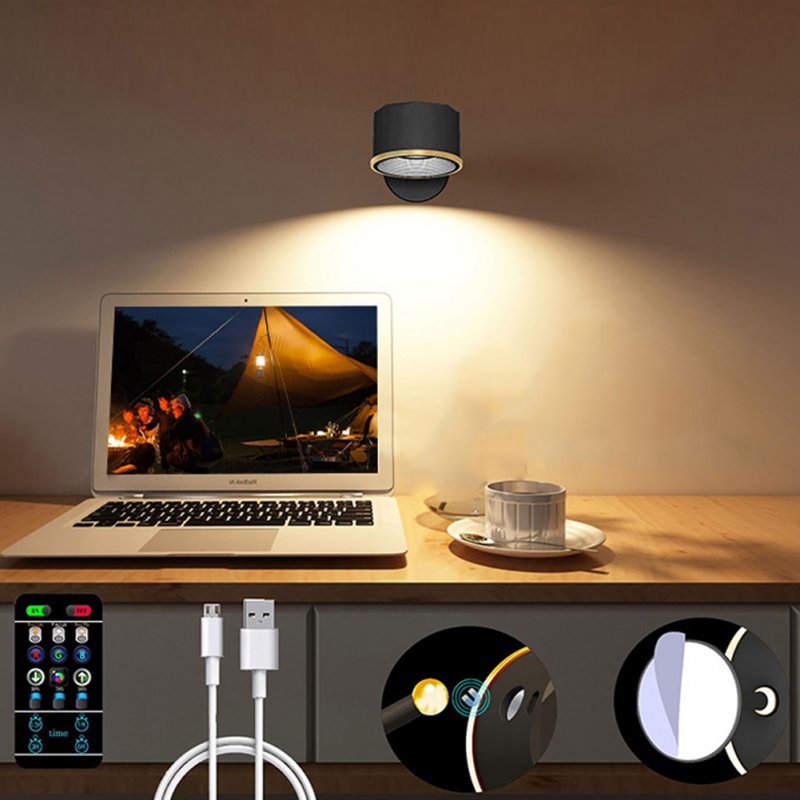 Led Wall Lamp 3-color 360 Degree Rotating Dimmable Usb Rechargeable Touch Control Table Lamp Night Light Round black (touch type) 3000k-6500k + adjustable