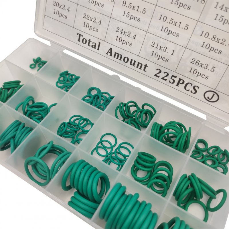 225pcs Rubber O-ring Assortment Set 18 Sizes Car Air Conditioner Compressor Seal Ring Sealing Gasket Washer 