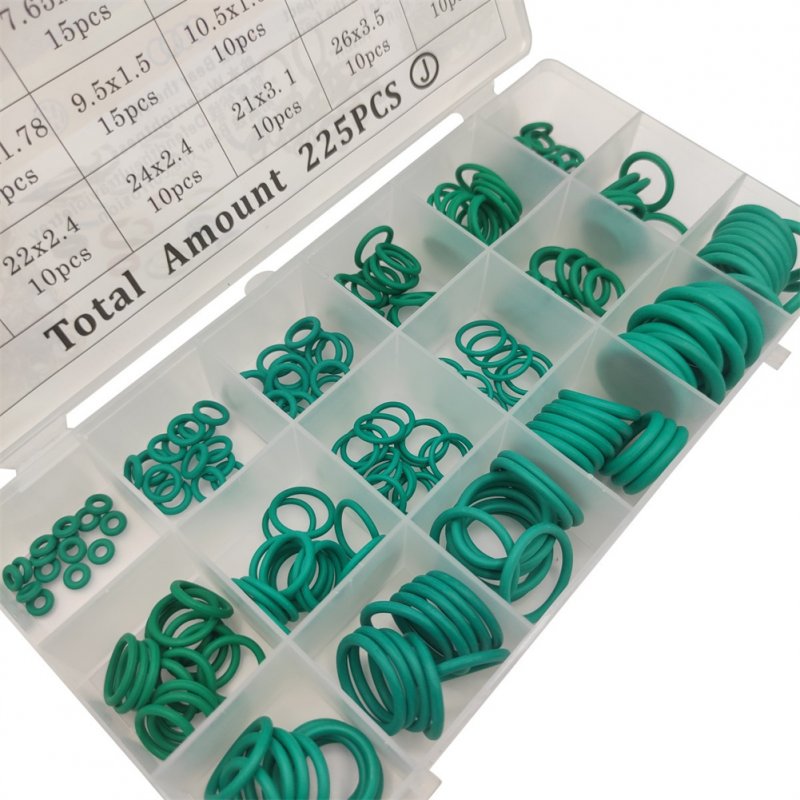 225pcs Rubber O-ring Assortment Set 18 Sizes Car Air Conditioner Compressor Seal Ring Sealing Gasket Washer 