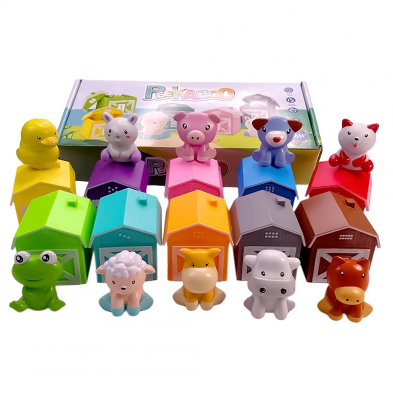 10pcs Farm Animals Toys Rainbow Animal Finger Puppets Barn Counting Color Sorting Educational Toys Gifts For Kids 10pcs