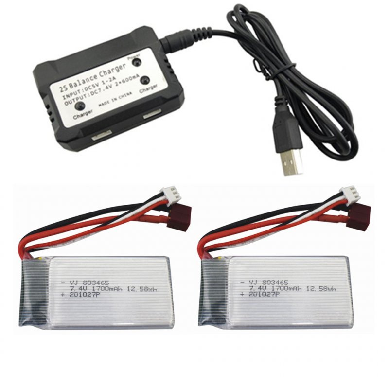 7.4V 1700mah Lithium Battery for 9200 9200E 9205E 9202E 9203E 9204E 9206E 2.4G 1:10 Full Scale RC Car 2PCS battery+2in1 charger