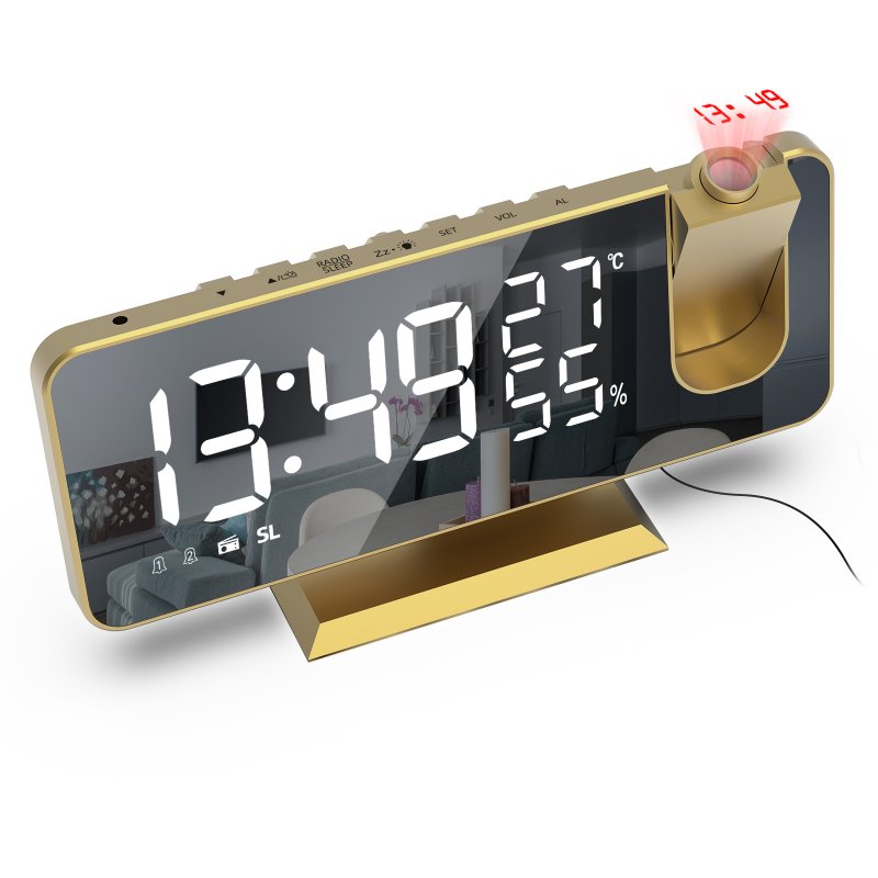 7.5 Inch Projection  Alarm  Clock Fm Radio Timer With Projection Snooze Clock Led Digital Clock Double Alarm Clock Led Digital Projector gold