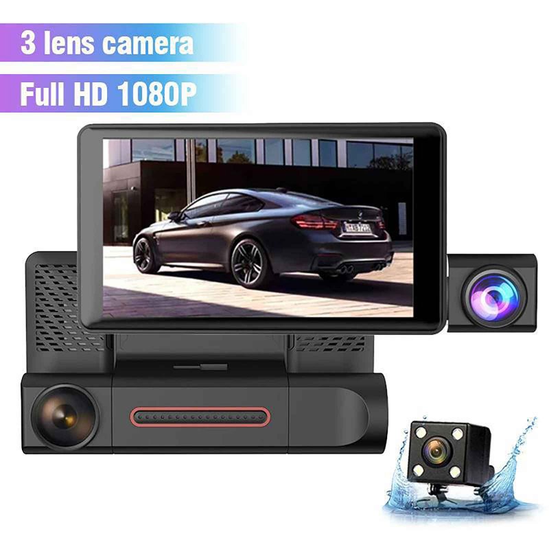 Dash Cam Front Rear Inside 3 Channel Car Camera 4inch Ips Display Ir Night Vision Loop Recording 