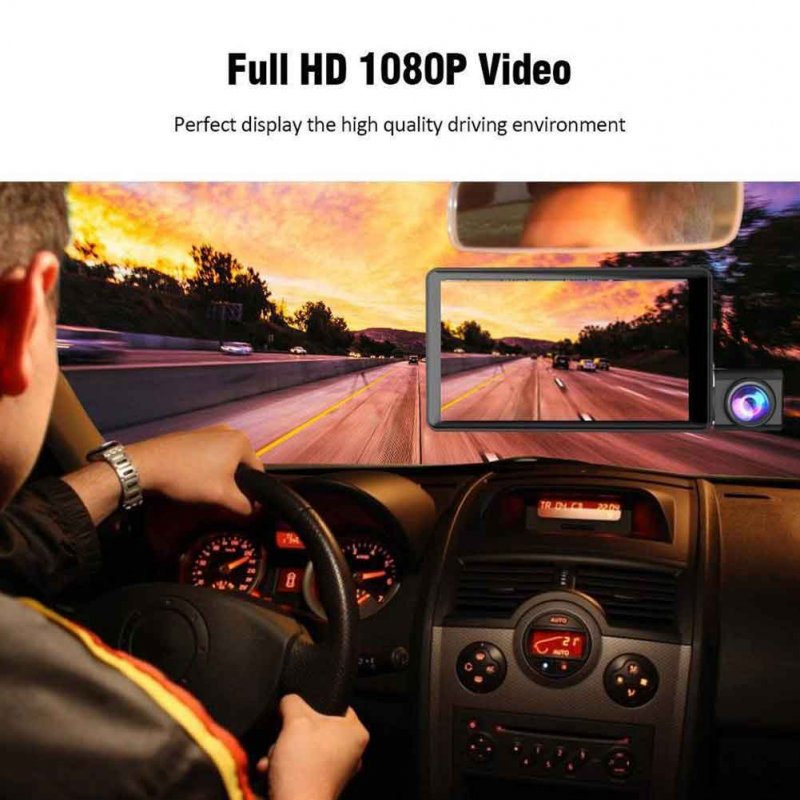 Dash Cam Front Rear Inside 3 Channel Car Camera 4inch Ips Display Ir Night Vision Loop Recording 