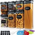 7 Piece Food Storage Container Set With Marking Pen Sticker Measuring Spoon Durable And Impact Resistant Airtight Clear Canisters For Kitchen Pantry black cover with clear buckle