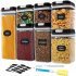 7 Piece Food Storage Container Set With Marking Pen Sticker Measuring Spoon Durable And Impact Resistant Airtight Clear Canisters For Kitchen Pantry black cover