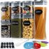 7 Piece Food Storage Container Set With Marking Pen Sticker Measuring Spoon Durable And Impact Resistant Airtight Clear Canisters For Kitchen Pantry black cover