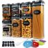 7 Piece Food Storage Container Set With Marking Pen Sticker Measuring Spoon Durable And Impact Resistant Airtight Clear Canisters For Kitchen Pantry black cover