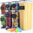 7 Piece Food Storage Container Set With Lids Sticker Marker Measuring Spoon Square Airtight Clear Canisters For Kitchen Pantry Cereal Organization PP storage tank 7-piece