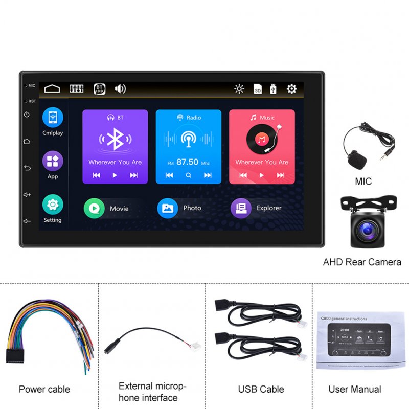7-inch Touch-control Button Car Radio Wired Carplay Mp5 Player Universal Multimedia Gps Bluetooth-compatible Reversing Display Standard +AHD camera