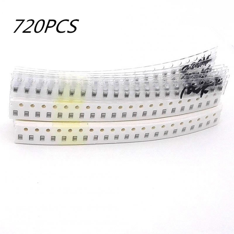 720pcs 0603 SMD Capacitor Kit 36 Kinds High Resistance 1pF~10uF Capacitors