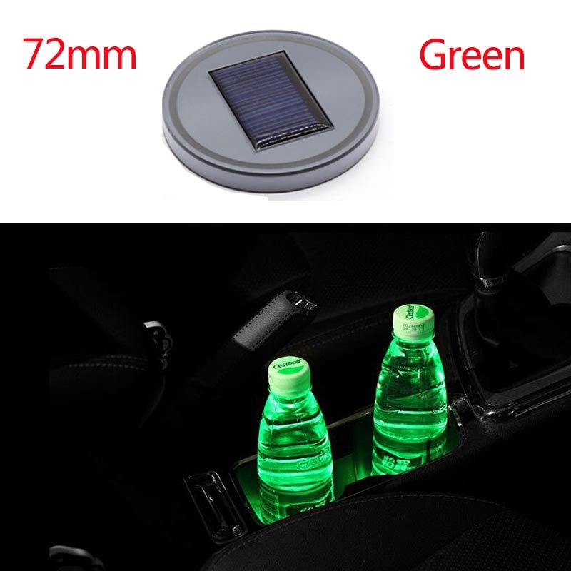 72mm Automobile LED Water Cup Mat Solar Energy Cup Pad Anti-skid Pad Car Interior Decoration green_72mm