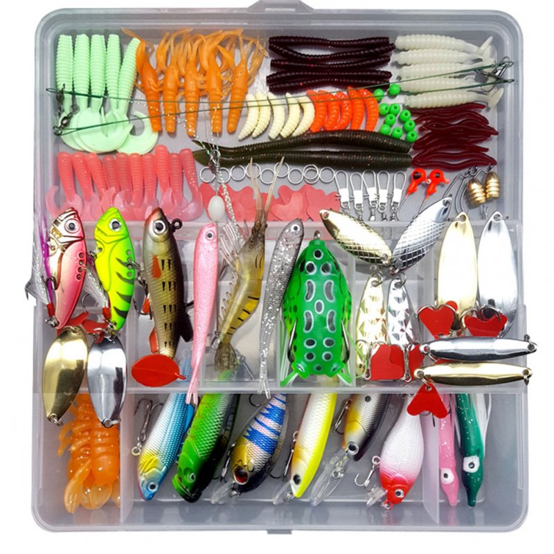 75pcs/94pcs/122pcs/142pcs Fishing Lures Set Spoon Hooks Minnow Pilers Hard Lure Kit In Box Fishing Gear Accessories 122 pieces (random color samples)