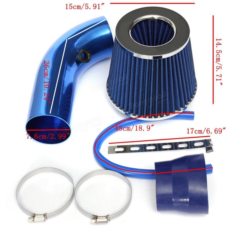 76mm/3inch Universal Car Cold Air Intake Filter Induction Pipe Hose System Kit blue
