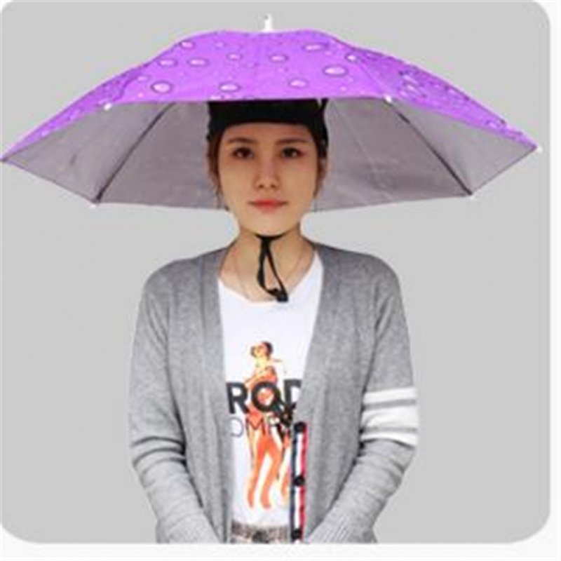 77cm Head-mounted Sunshade Umbrella Fishing Hat Umbrella Sunscreen Rain Outdoor Fishing Umbrella Large raindrop purple_77cm