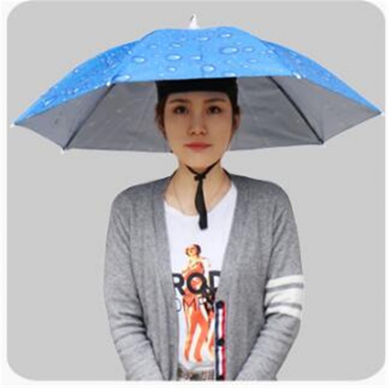 77cm Head-mounted Sunshade Umbrella Fishing Hat Umbrella Sunscreen Rain Outdoor Fishing Umbrella Large raindrop sapphire blue_77cm