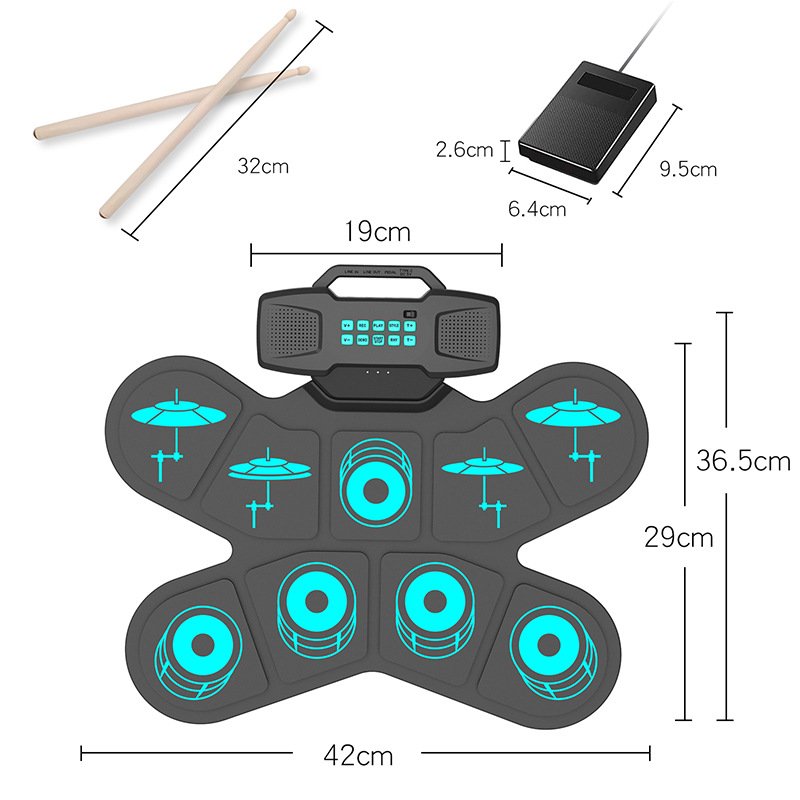 Electronic Drum Sets Roll Up Beginner Practice Pad Double Horn Rechargeable MIDI Drum Pad Children DTX Games 