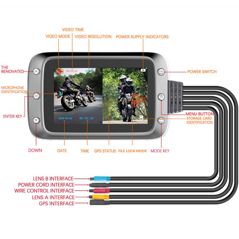 Motorcycle DVR Dash Cam 1080P Full HD Front Rear View Waterproof Motorcycle Camera GPS Logger Recorder Box