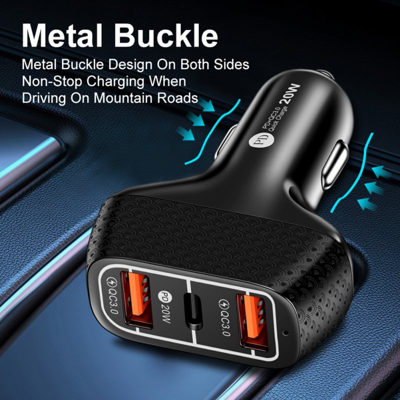 3-in-1 2a 3-ports Universal Car Mobile Phone  Charger Quick Charging 2usb+type-c 2usb Interface Pc Shell Charging Adapter 