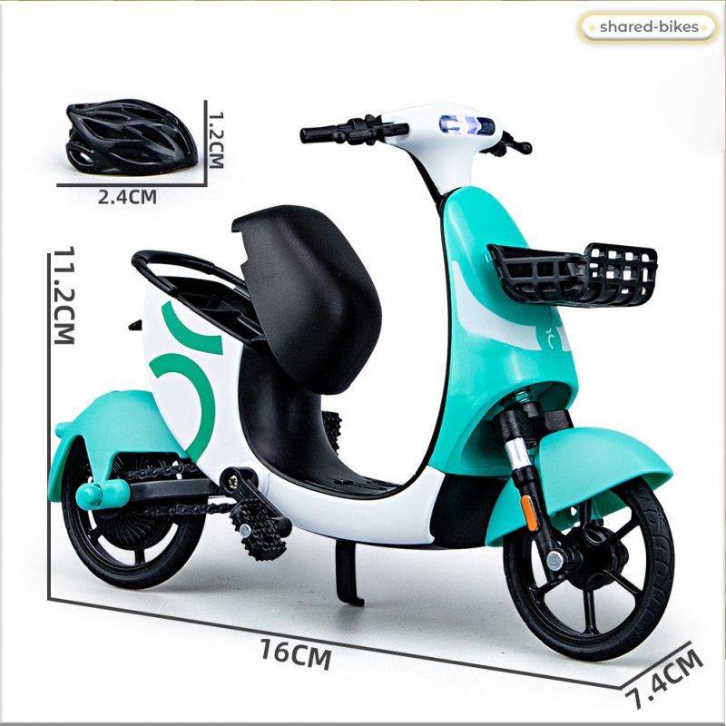 1/10 Urban Sharing Electric Bicycle With Light Simulation Alloy E-bike With Helmet Model Ornaments For Decoration 