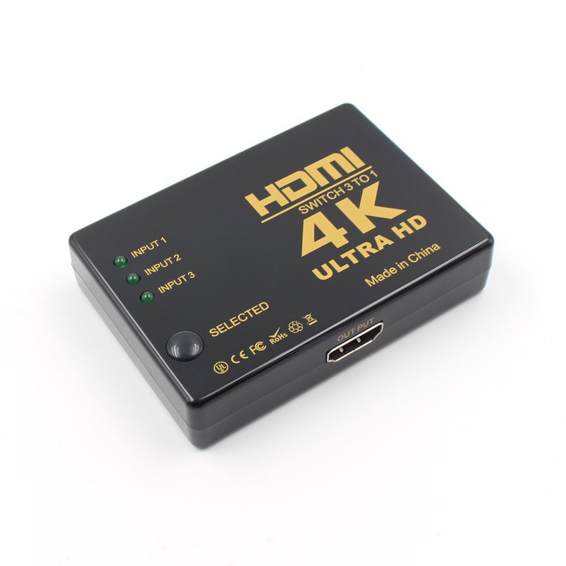 3 Port HDMI Splitter Switcher 3 In 1 Out Hub Box +Remote Auto Switch 1080P HD  black_3 ports