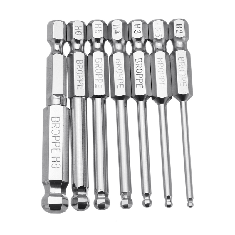 7Pcs 2MM 2.5MM 3MM 4MM 5MM 6MM 8MM Magnetic Ball Screwdriver Bit 1/4In Hex Shank for Broppe 65mm Long