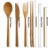 7Pcs Set Portable Kids Bamboo Cutlery Set with Straw for Travel Beige