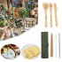 7Pcs Set Portable Kids Bamboo Cutlery Set with Straw for Travel Beige