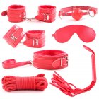 7Pcs set SM Game Bed Restraint Kit Leather Bondage Handcuffs Fetter Eye Mask Rope Sex Toy for Couple Adult red