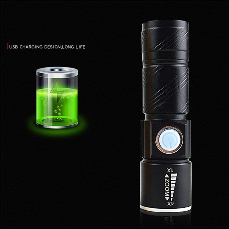 Led Mini Flashlight 3 Modes Portable Telescopic Zoomable Usb Rechargeable Aluminum Alloy Torch with Bottom Magnet 