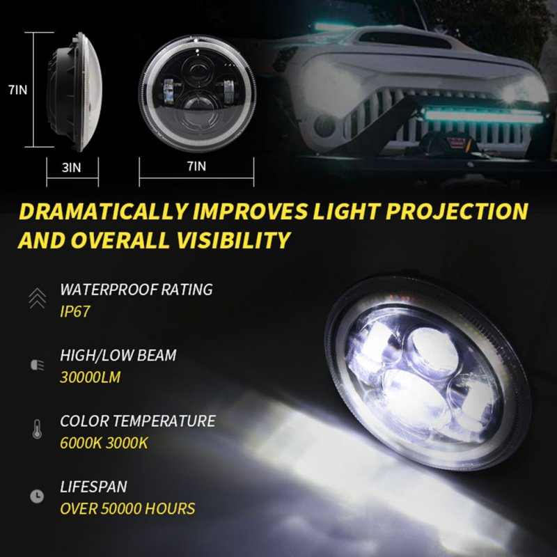 7 INCH 140W  LED Headlights Halo Angle Eye For Jeep Wrangler CJ JK LJ 97-17