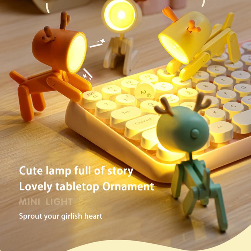 Mini Led Night Light Cartoon Table Lamp Ornaments Desktop Mobile Phone Bracket Puppy Shape Blue 