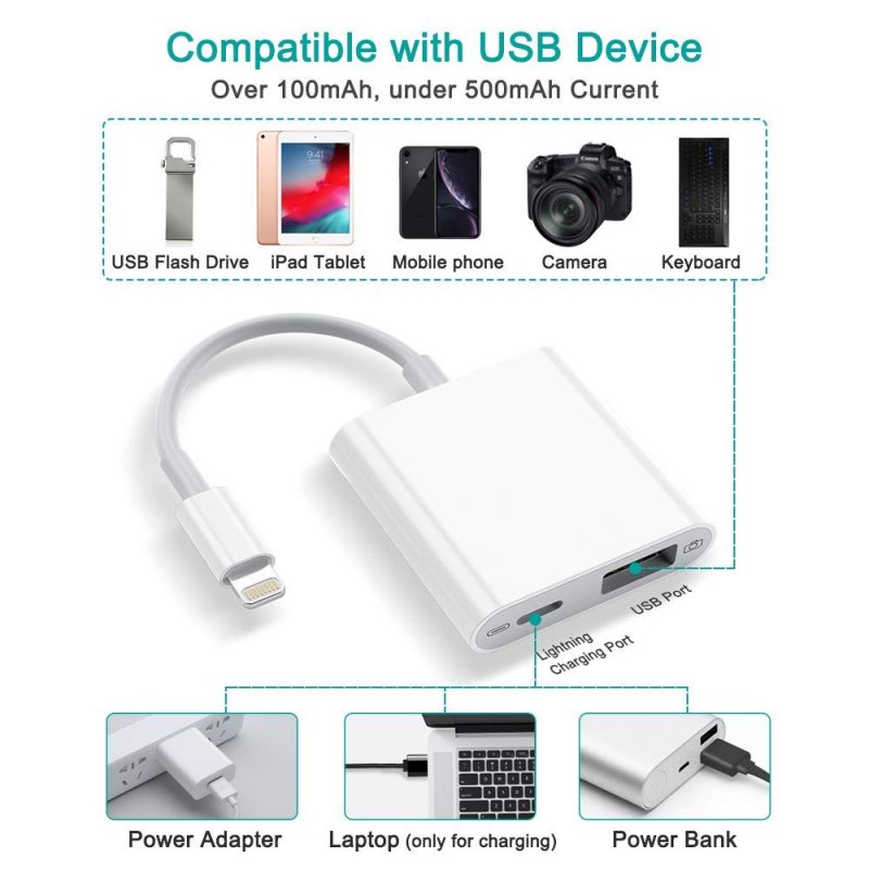 USB Camera Adapter USB Female OTG Converter Charging Interface Compatible with Phone 11 Pro X 8 7 6 Pad 