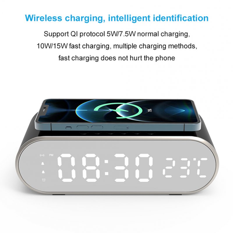 15w Led Digital Alarm Clock Wireless Adjustable Brightness Fast Charging Desk Clocks Thermometer 