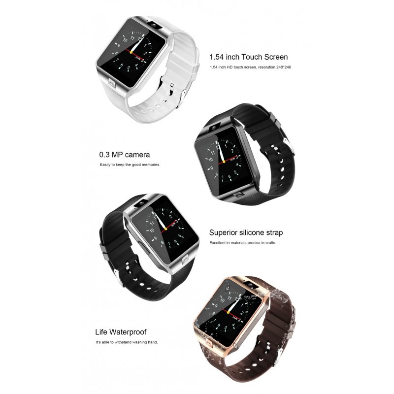 Fashion Bluetooth Smart Watch with SIM and Memory Card Support for Android & iOS Devices  Silver