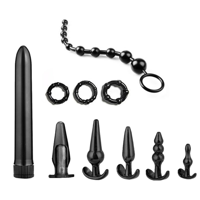 7pcs/8pcs Soft Silicone Butt Plug Dildo Masturbation Anal Plug Vaginal Plug Set For Women Men Anal Trainer Couples Lock fine ring 8 black