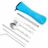 7pcs set Dinnerware Set Portable  Cutlery  Set With Storage Bag For Camping Household Seven piece set of rich and precious flowers  sky blue 